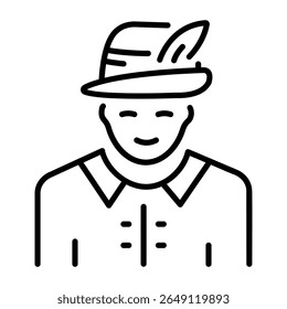 Um ícone de estilo linear que representa um chapéu caçador 