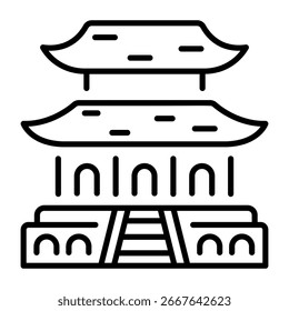 A linear style icon representing japanese temple
