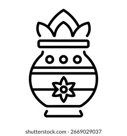 Icono de estilo lineal que representa kalash pot