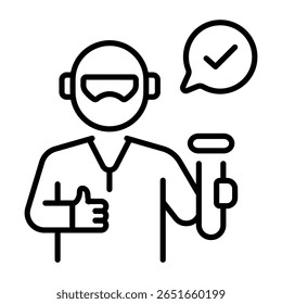 A linear style icon representing lab researcher