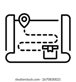 A linear style icon representing location map