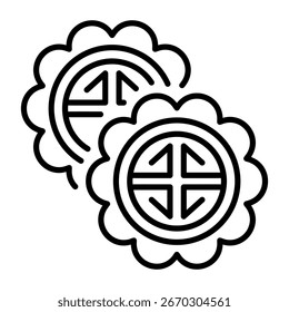 Un icono de estilo lineal que representa el pastel de luna