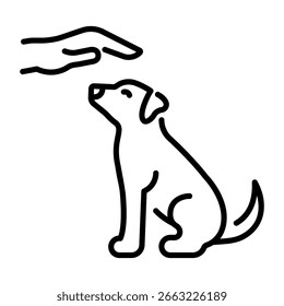 Un icono de estilo lineal que representa a un perro obediente