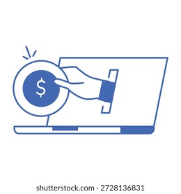 Un icono de estilo lineal que representa el pago en línea 


