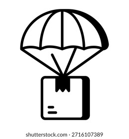A linear style icon representing parachute delivery