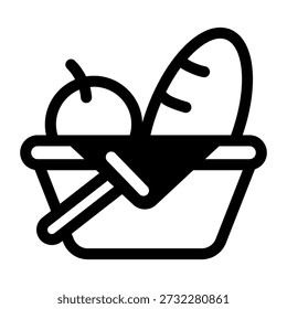 Un icono de estilo lineal que representa la cesta de picnic