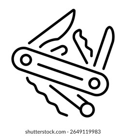 Um ícone de estilo linear que representa uma ferramenta de canivete