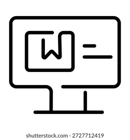 Un icono de estilo lineal que representa la descripción del producto