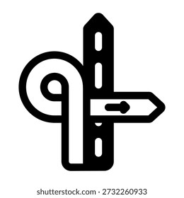 Un icono de estilo lineal que representa la navegación por carretera