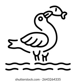 A linear style icon representing seagull
