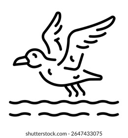A linear style icon representing seagull