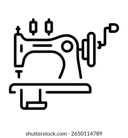 A linear style icon representing sewing machine