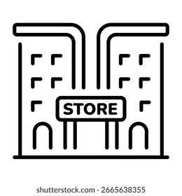 Um ícone de estilo linear que representa um shopping center