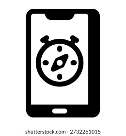 Un icono de estilo lineal que representa la brújula del teléfono inteligente
