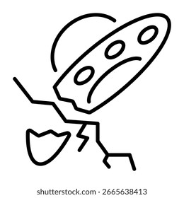A linear style icon representing spaceship crash