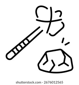 Um ícone de estilo linear que representa uma arma de pedra