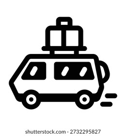 A linear style icon representing travel van