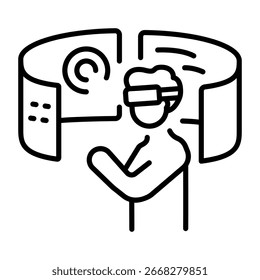 A linear style icon representing a vr user