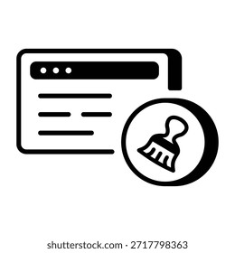 Um ícone de estilo linear que representa a limpeza da Web