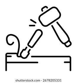 Un icono de estilo lineal que representa la talla de madera