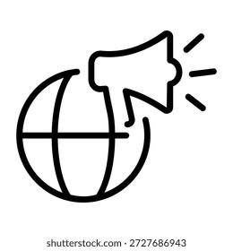 Un icono de estilo lineal que representa el anuncio mundial