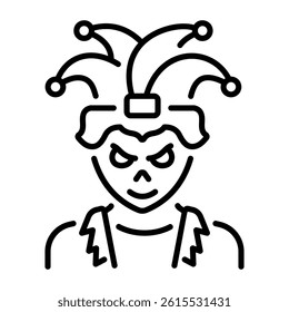 A linear style icon of a scary jester 