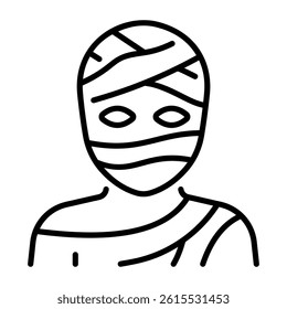 A linear style icon of a scary mummy character 