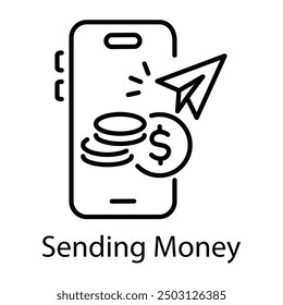 Linear style icon of sending money online 