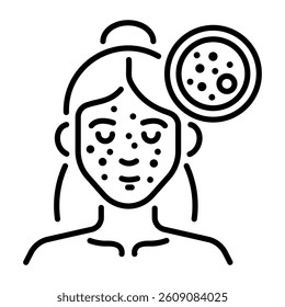 A linear style icon showing acne treatment of a girl 