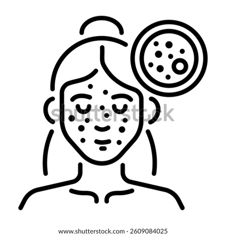 A linear style icon showing acne treatment of a girl 