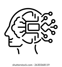 A linear style icon showing ai thinking