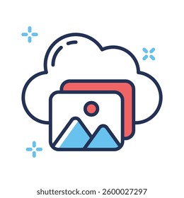 Linear style icon showing cloud content storage