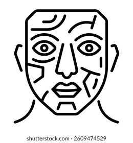 A linear style icon showing a cubism face 