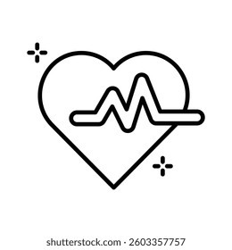 Linear style icon showing heart with lifeline