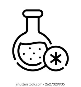 Un icono de estilo lineal que muestra el frasco químico de laboratorio