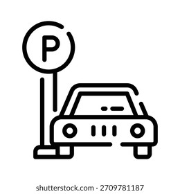 Un icono de estilo lineal que muestra el área de estacionamiento disponible