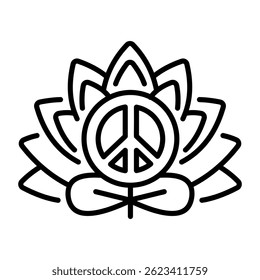 A linear style icon showing a peace flower 