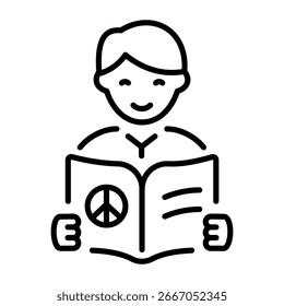 A linear style icon showing peace book knowledge