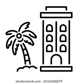 A linear style icon showing a resort 