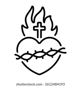 A linear style icon showing a sacred heart 