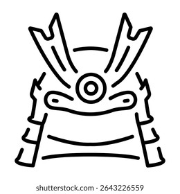 A linear style icon showing samurai helmet