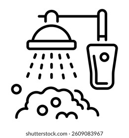 A linear style icon showing a shower head 
