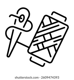 A linear style icon showing a thread reel 