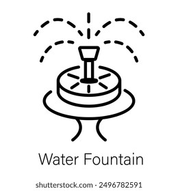 Un icono de estilo lineal de fuente de agua con energía solar 