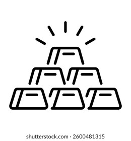 A linear style icon of a stack of gold bars 