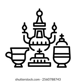 A linear style icon of a tea set 