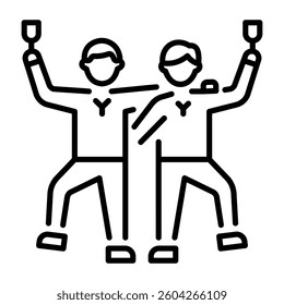 A linear style icon of two celebrating friends 