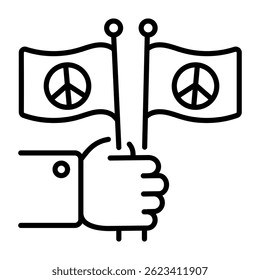 A linear style icon of two protest flags 
