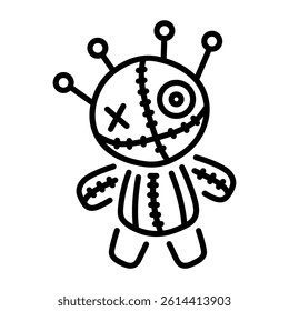 A linear style icon of a voodoo doll 