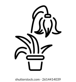 A linear style icon of a wilted lily 